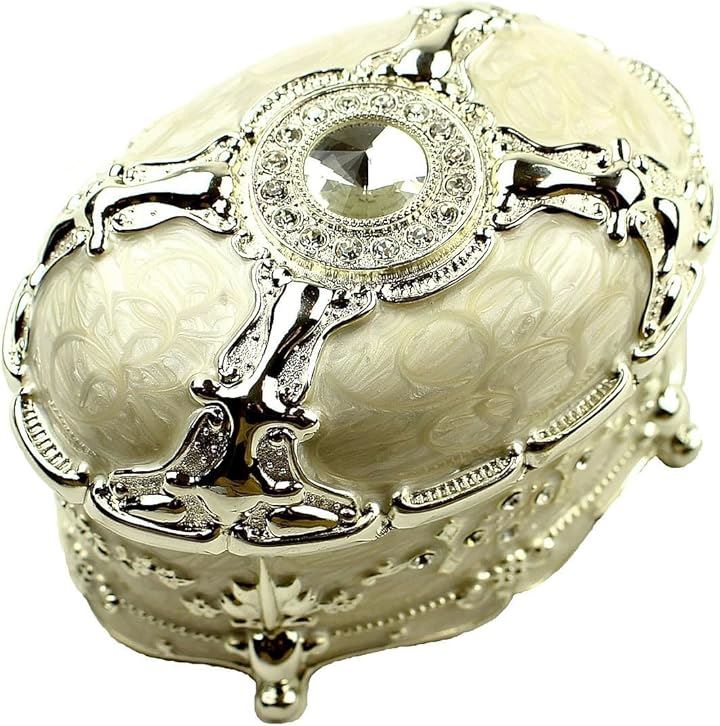 ジュエリーボックス アンティーク 宝石箱 アクセサリー ケース 小物入れ インテリア N-J26-T(パールホワイト)