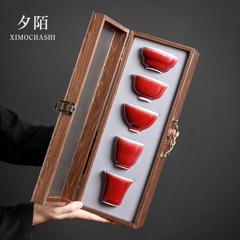 朗虹五形茶碗 君窯 故宮 赤い茶器 主杯 飲茶碗 新婚夫婦 結婚祝い お土産