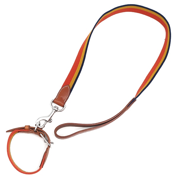 エルメス HERMES 小物 犬用リード ロカバール 犬用首輪 ロカバール3 ウール ナイロン ブライドルレザー ダークアイリッシュ シルバー金具 茶 赤 黄色 紺 メタルループ欠品 D刻印【中古】