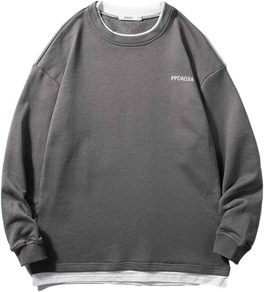 トレーナー メンズ 5xl ピンク フェイクレイヤード クルーネック 長袖 パーカー Tシャツ クルーネック ビッグサイズ フルオーバー 春秋服 着こなし 体型パカー 日系 個性的 bf風