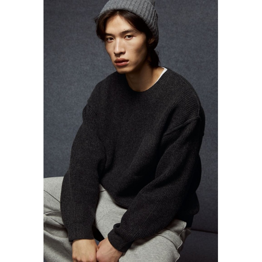 H&M ルーズフィットセーターダークグレーメランジ