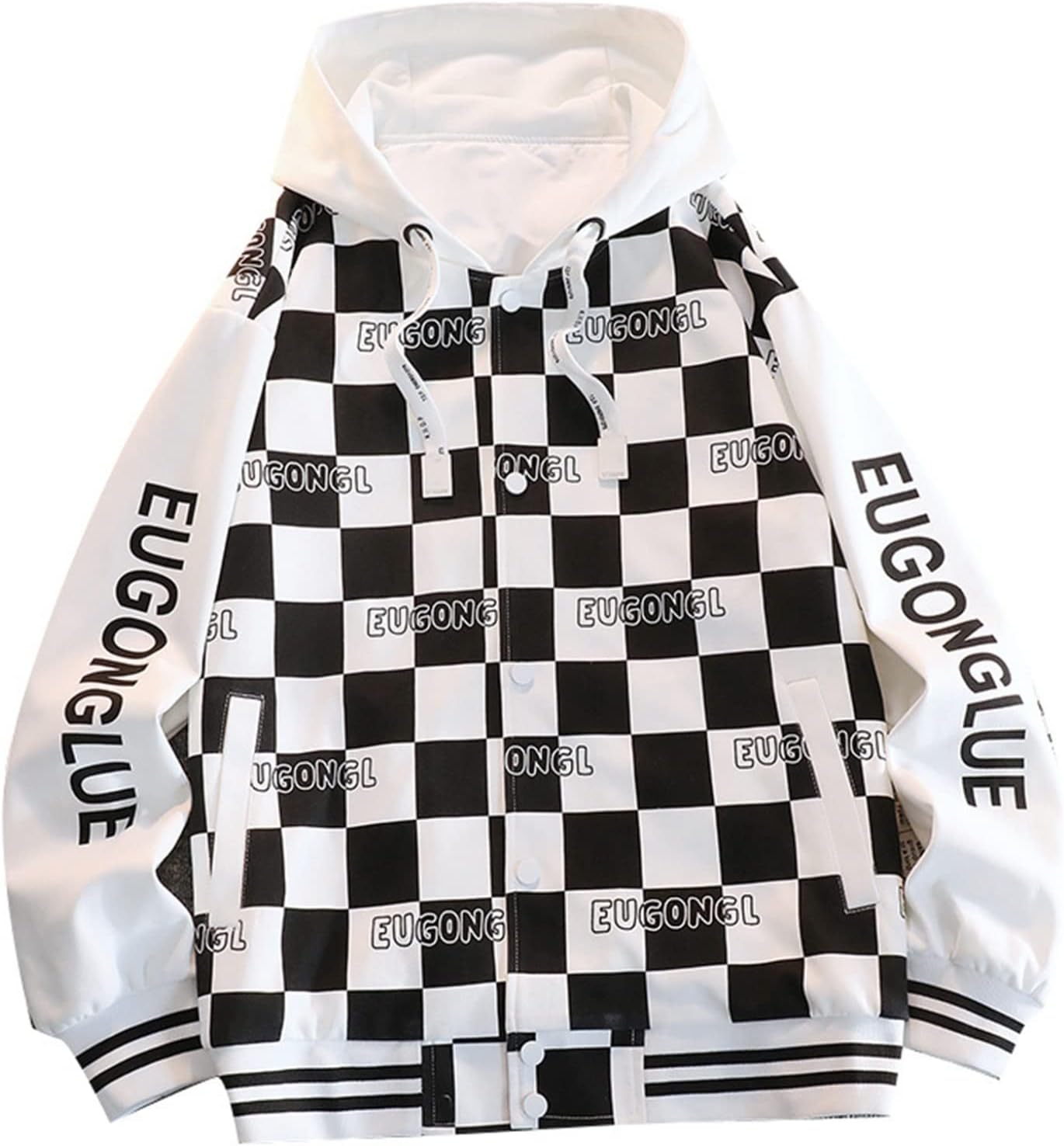 男性 長袖 春秋服 ジャケット トレーナー チェック柄 切り替え 配色 フード付き ソフト オーバーサイズ 伸縮性 保温性 吸汗 カジュアル クール オシャレ スポーツウェア トップス 肌触りがいい