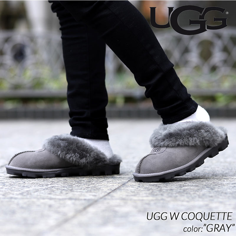 UGG W COQUETTE GRAY アグ ウィメンズ サボ コケット サンダル スリッパ シューズ レディース ( ファー グレー