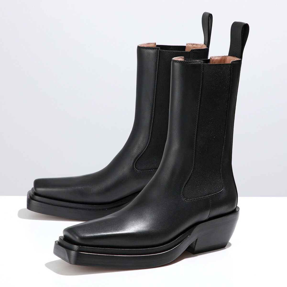 BOTTEGA VENETA ボッテガヴェネタ ミドルブーツ 639831 V00M0 レディース サイドゴア レザー スクエアトゥ シューズ 靴 1000/BLACK 639831V00M01000