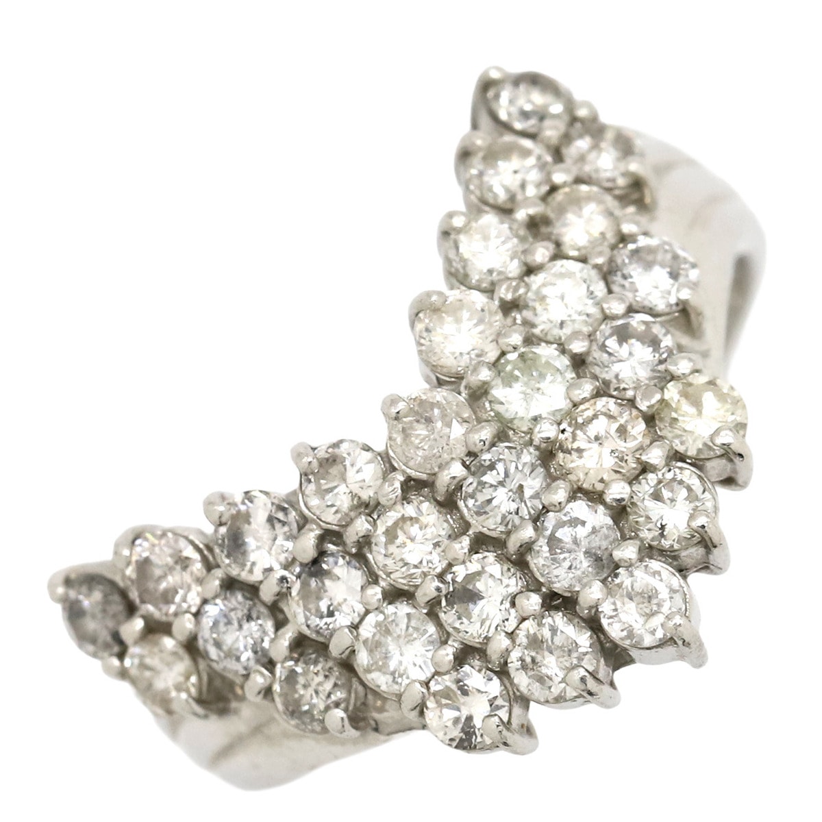 リング 指輪 ダイヤリング Pt900 ダイヤモンド プラチナシルバー V字 Vライン 7号【中古】