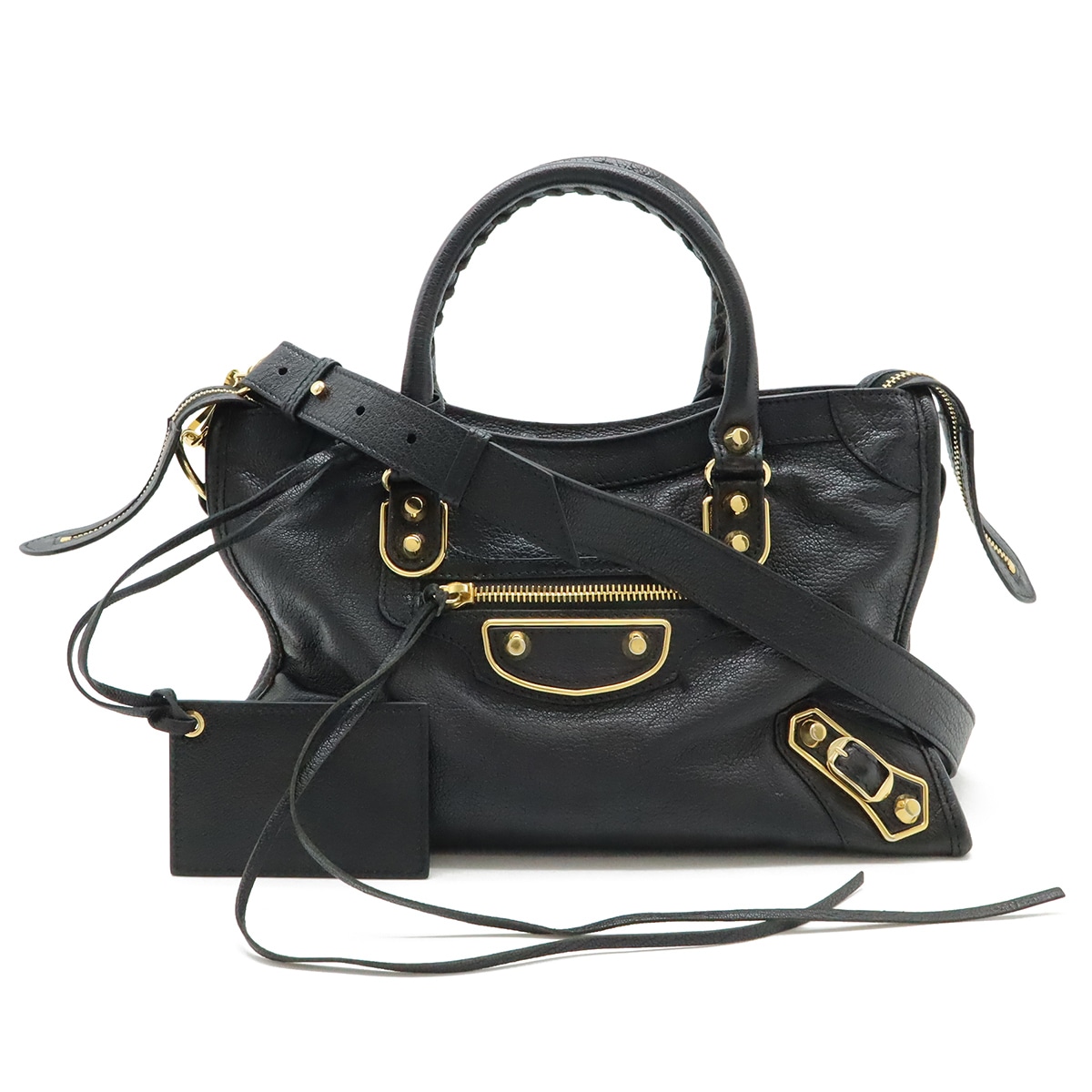 クラシック メタリック エッジ シティ ハンドバッグ 2WAY ショルダーバッグ レザー ブラック 黒 ゴールド金具 43283