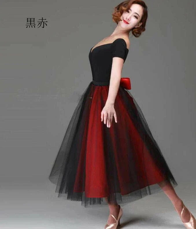 全シリーズ発売中モダンドレス 社交ダンス スカート ミモレ丈 チュチュ スカート バックリボン ふんわり 大きい裾 レディース 配色 ワルツ フラメンコ チャチャチャ バレエ スカート ダンスドレス