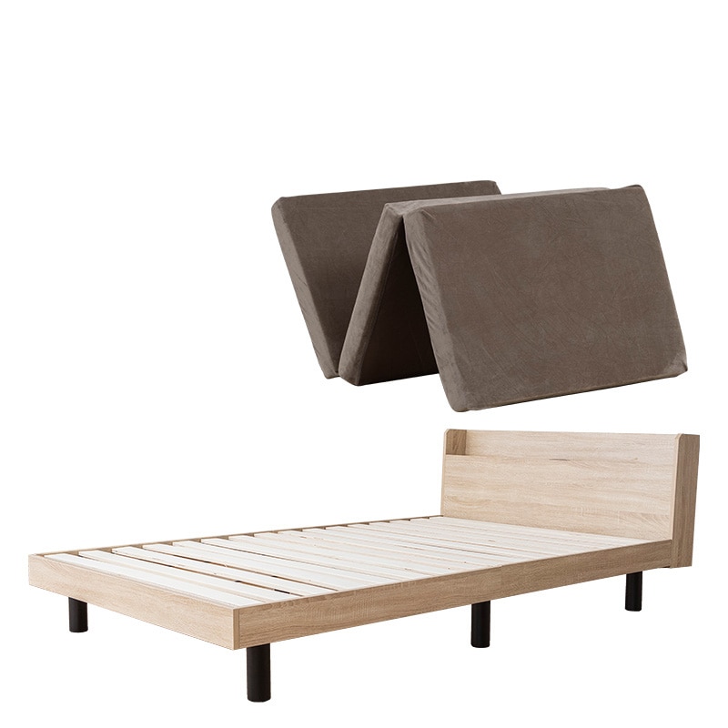 すのこベッド ベッド マットレスセット セミシングルショート セミシングルショートベッド ヘッドレス マットレス 高反発 3つ折り 厚さ10cm ウレタン