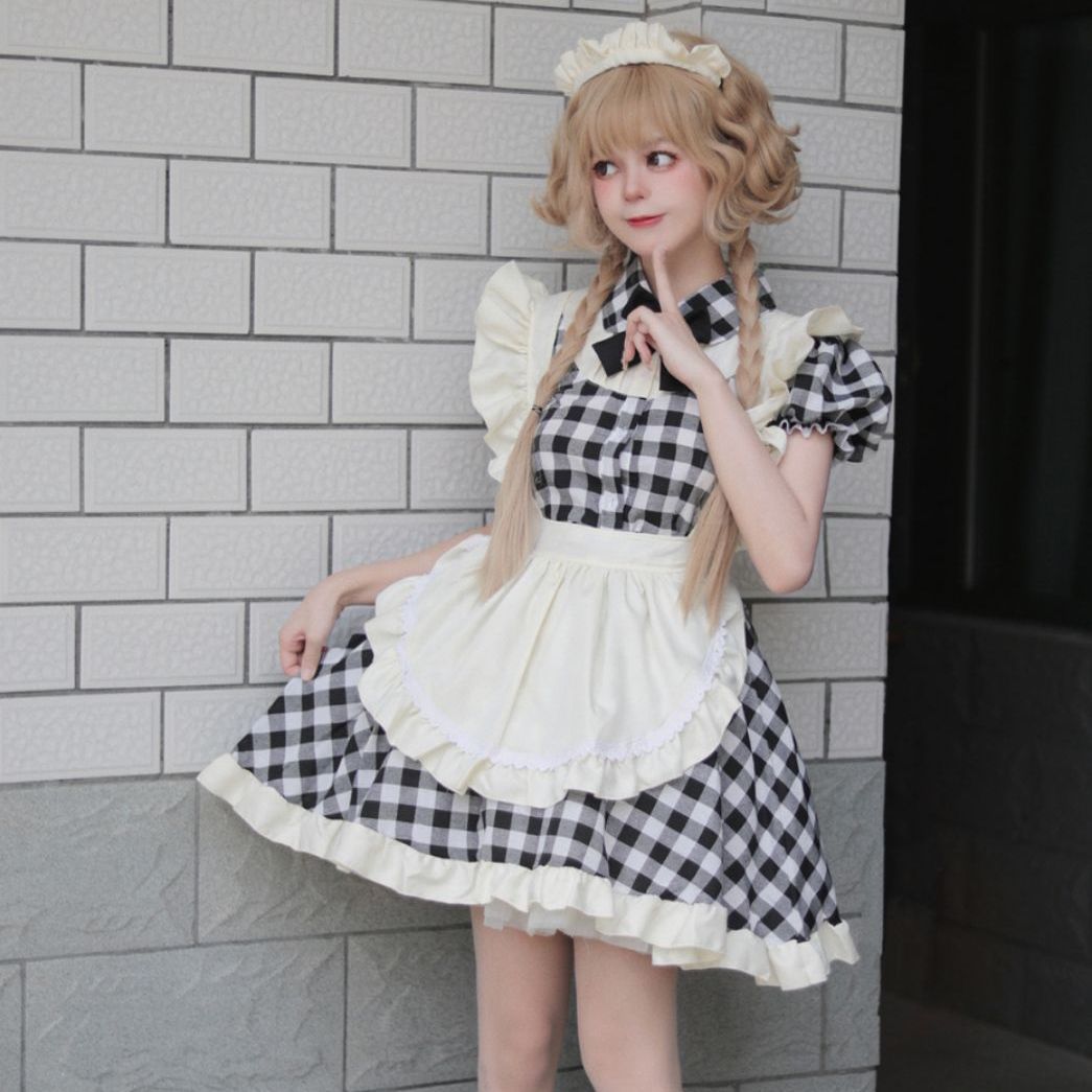 イギリス式短い格子女性メイド服メイド服cos二次元大きいサイズロリータ制服はかわいいです