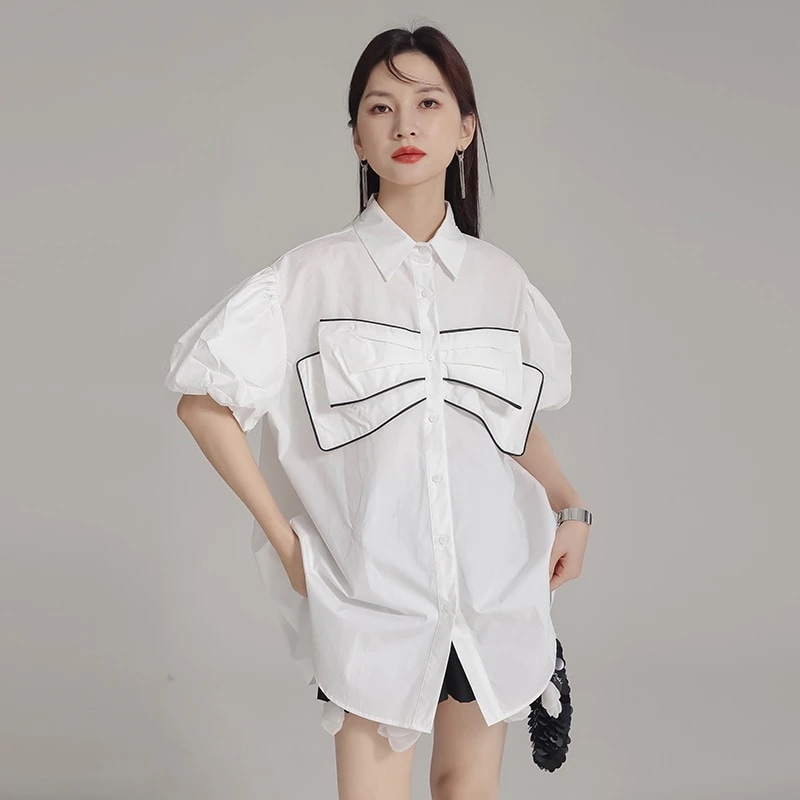 【J.Fashion】 夏 蝶今週の割引は 25% オフです結び飾り ロンT フリル袖 レディース ロングブラウス 体型カバー チュニック 関連商品は店で購入可能