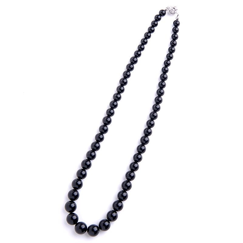ジェットネックレス 6mm-10mm 16インチ 43cm 黒琥珀 マグネット 丸珠 日本製 グラデーション ブラックフォーマル