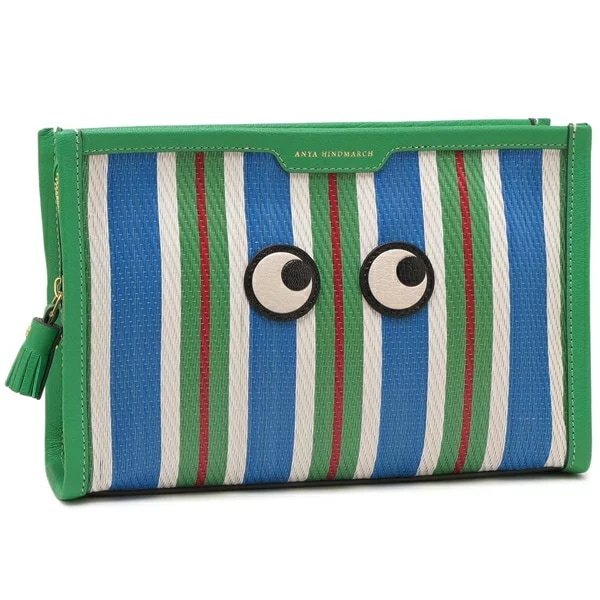 ポーチ アイズ ストライプポーチ グリーン ブルー メンズ レディース ユニセックス ANYA HINDMARCH 5050925201216