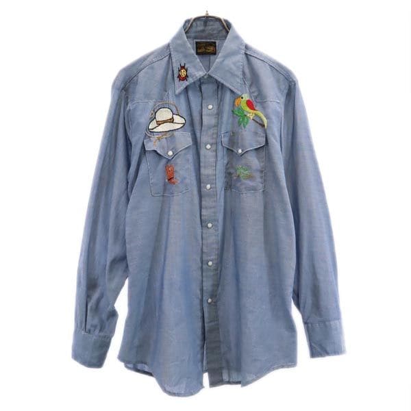 70s ヴィンテージ 長袖 シャンブレー ウエスタンシャツ ブルー系 メンズ 5,933円