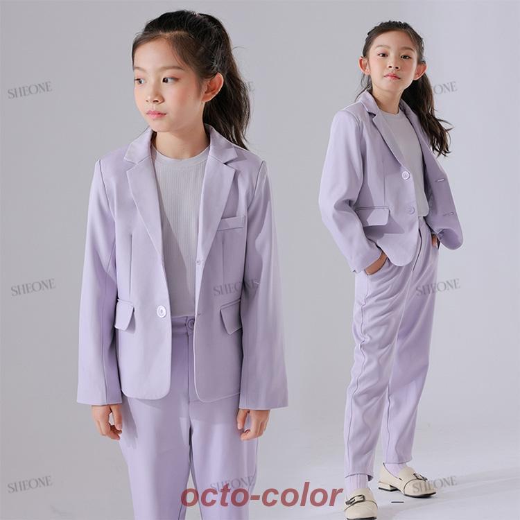 ピアノ発表会 パンツスーツ 女の子 紫 卒服 パンツ 中学生 小学生 卒業式 入学式 スーツ セットアップ 紫 フォーマル 韓国 卒業式子供スーツ 七五三 子供フォー