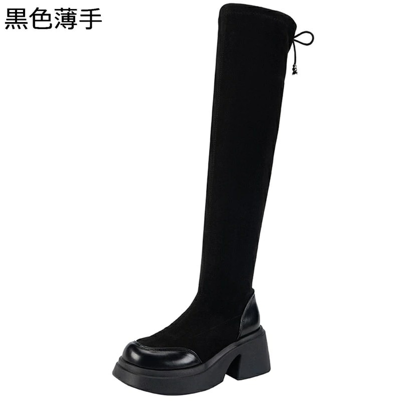 ロングブーツ ストレッチブーツ オーバーニーハイブーツ ハイヒール 粗いかかと レディースシューズ 冬用 秋用 セクシー 防水 長ブーツ ストレッチブーツ きれいめ 無地 歩きやすい 履きやすい 細見