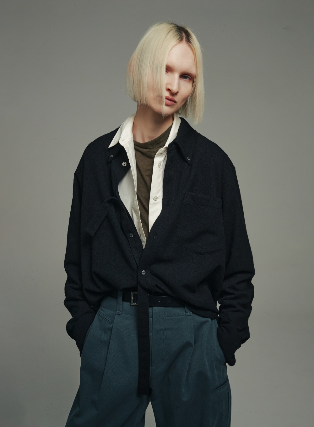 【SATUR】 HILLS TIE SHIRTS : BOUCLE BLACK 21,925円