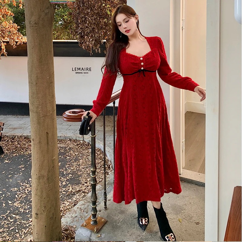 新品大きいサイズ XL-5XL 高級感 フランス風 レトロ レッド レース ワンピース 新年 フォーマル パーティー メガ割