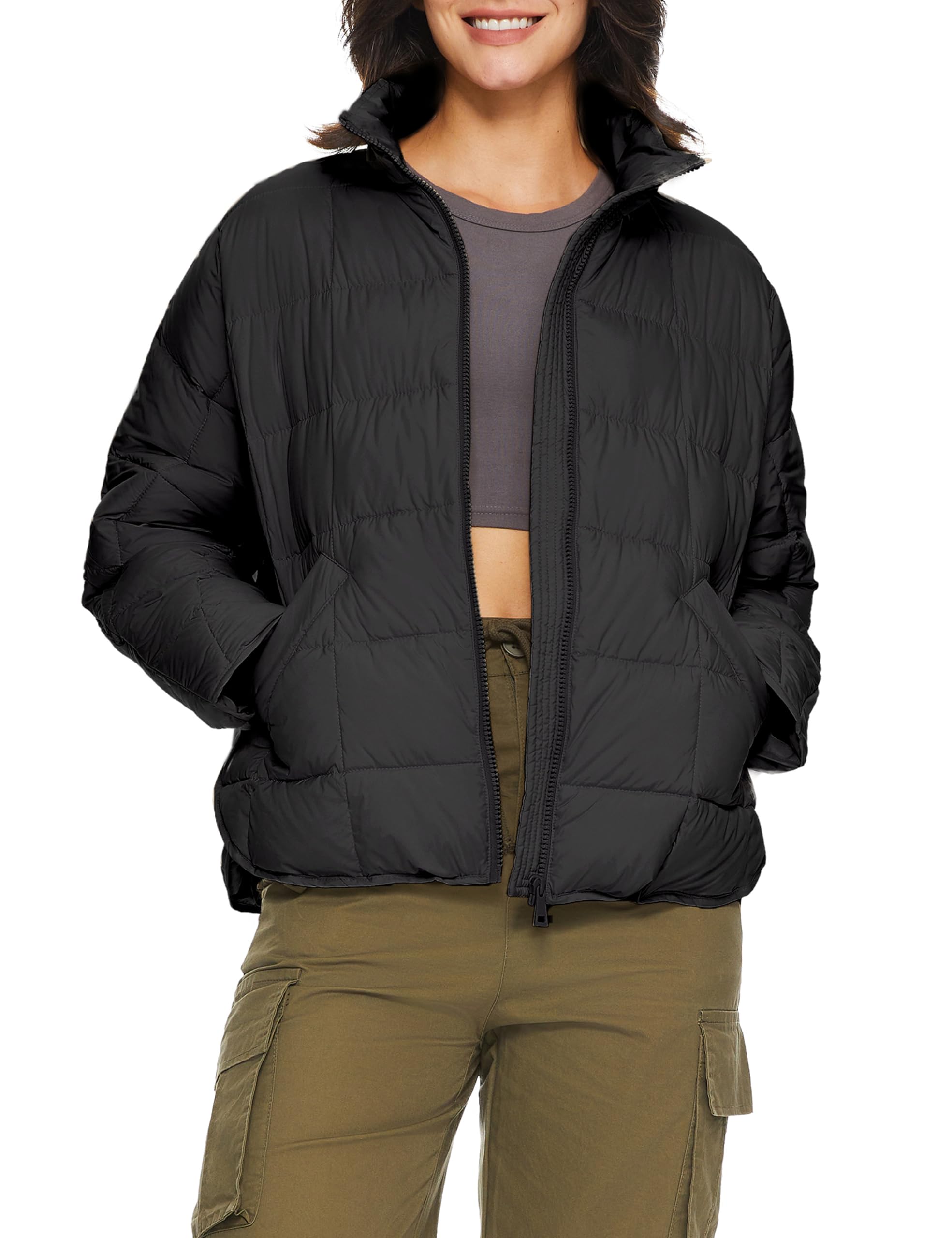 [Orolay] ダウンジャケット レディース ダウンコート ライト ウルトラ 冬 アウトドア 軽量 ショート丈 立ち襟 ポケット付き 暖かい 防寒 撥水 防風 おしゃれ 無地 通勤 旅行 普段着 秋