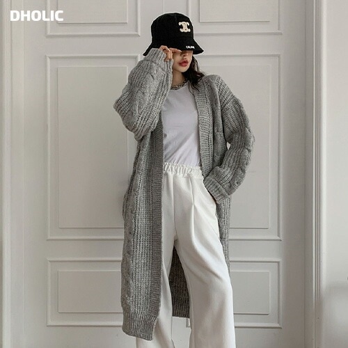 [メガ割りSALE]ウールケーブルニットオープンロングカーディガン