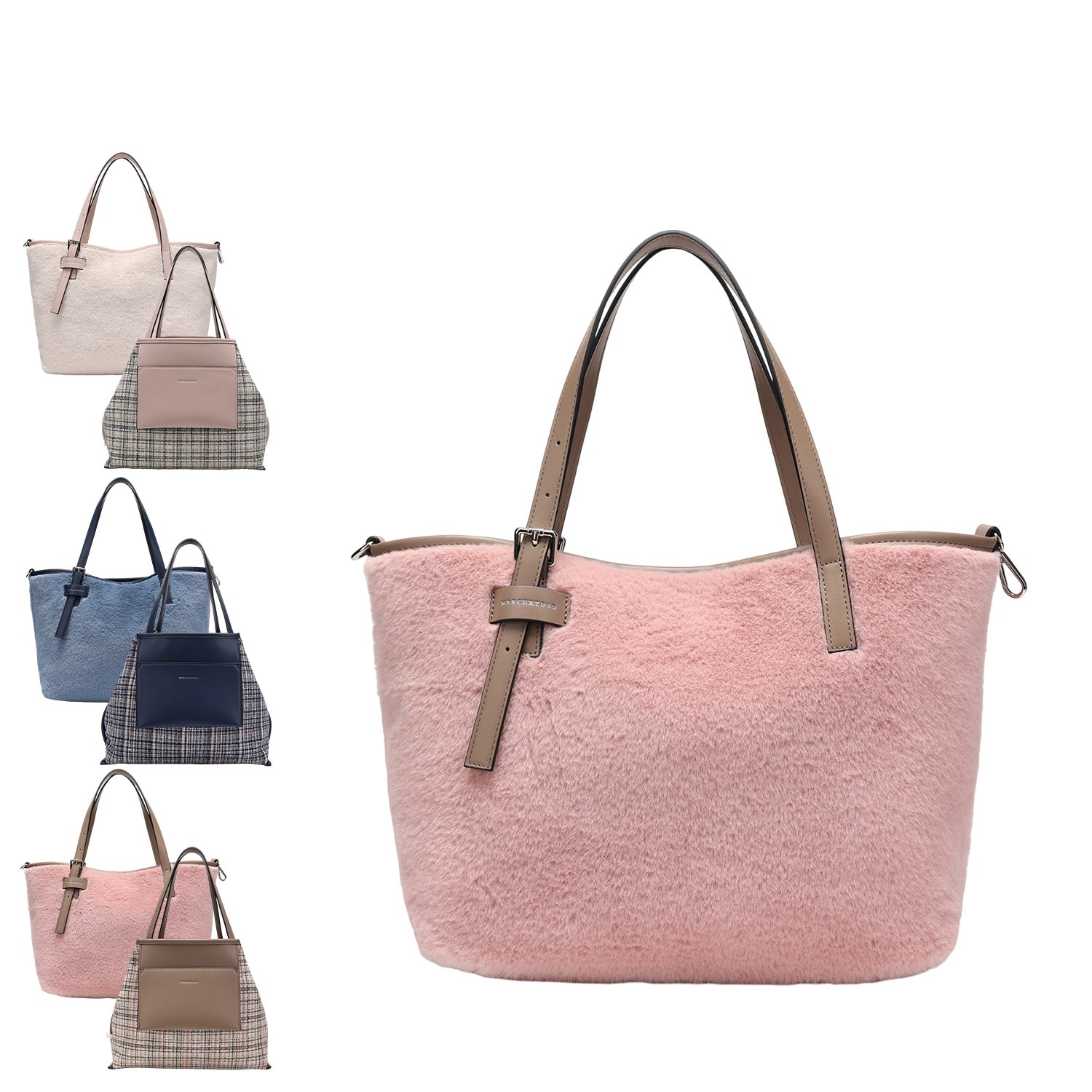 トートバッグ ラージ レディース リバーシブル ホワイト ブルー ピンク 白 MER-90780B