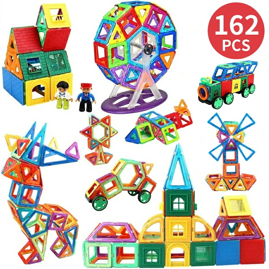 マグネット ブロック 162PCS クリスマス プレゼント クラシック磁石玩具 マグビルド フラワーロック 磁石おもちゃ マグネット ブロックラボ ブロック 知育 DIY 知育玩具 マグネット 贈り物