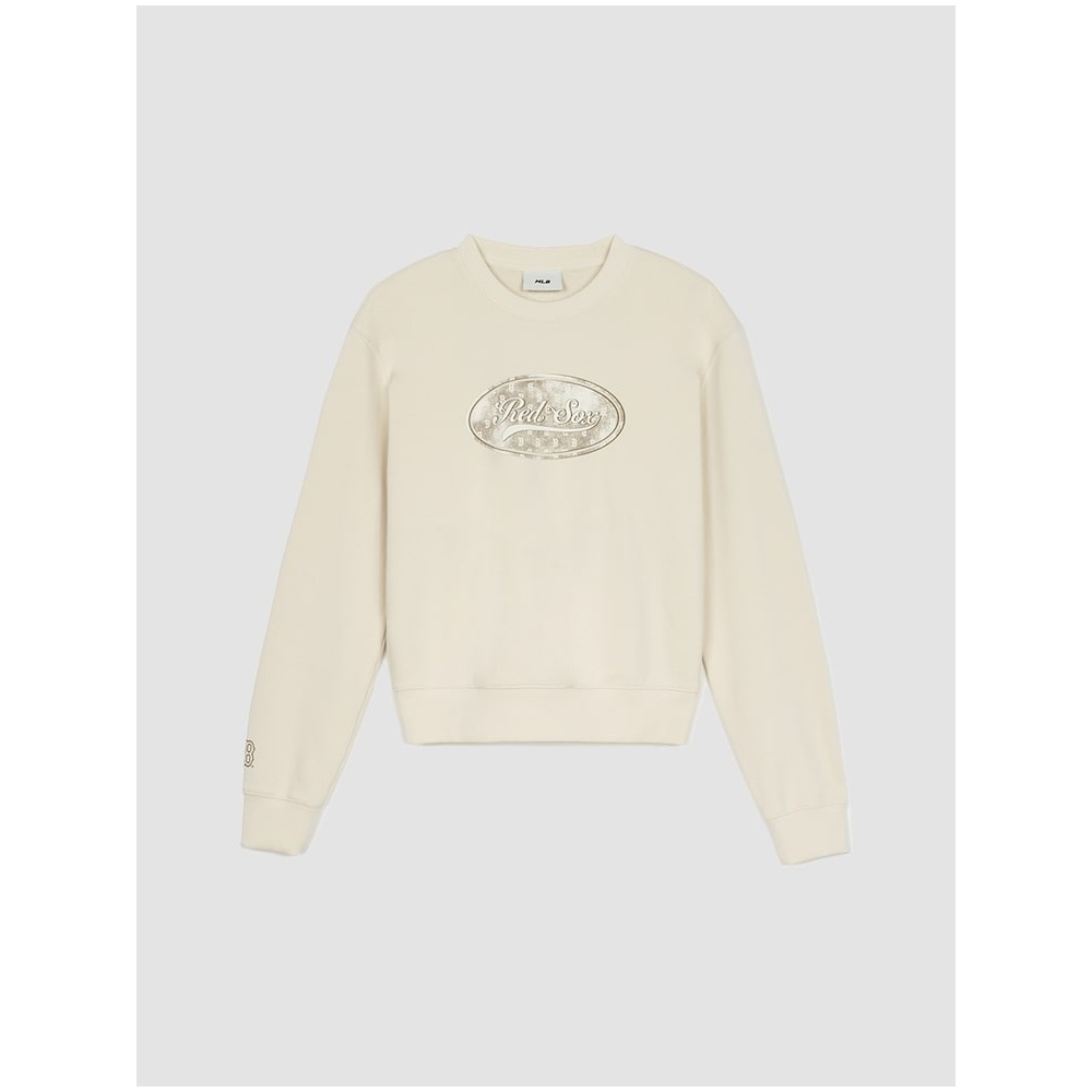MLB 女性用ビンテージサークルモノグラムクロップスウェットシャツ BOS (Mg.Cream) QHHC3FMTM1244-43CRM