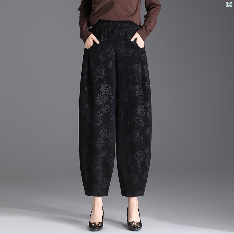 レディース　ファッション　オシャレ　シンプル ママ 通勤 プリント レトロ パンツ 秋冬 たり カジュアル ファッション スリム レギンス