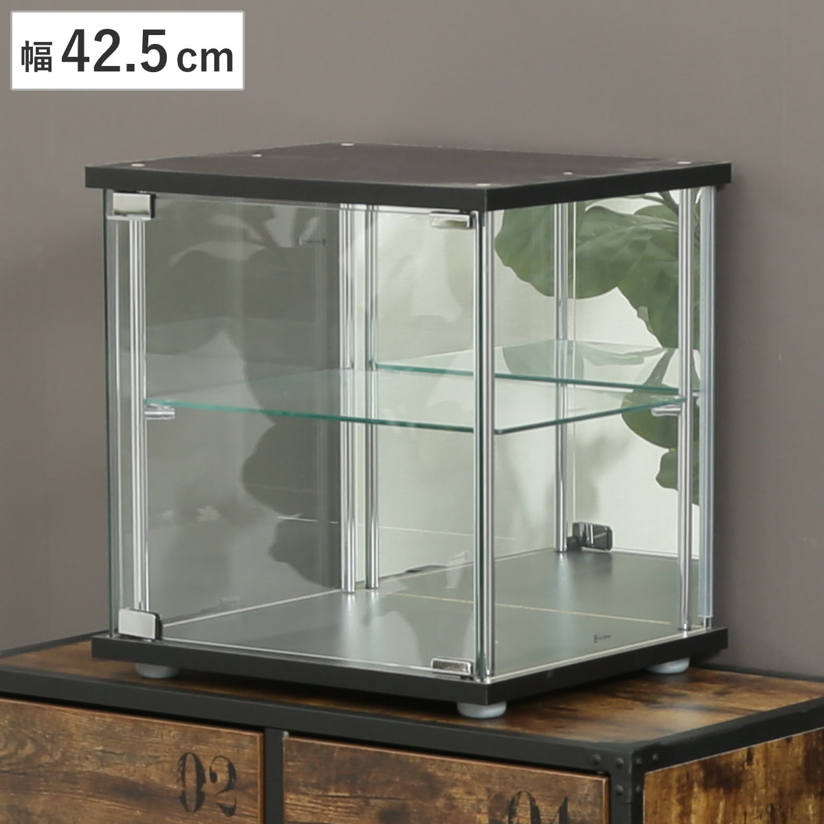コレクションボックス 幅42.5cm 2段 キューブ型 ショーケース 背面ミラー コレクションボード キャビネット ガラスケース ディスプレイラック ガラスキャビネット ディスプレイ ガラス