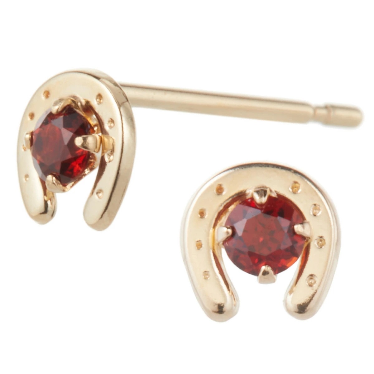 ピアス レディース 日本製 K10YG ガーネット 馬蹄 ホースシュー 一粒 1月 誕生石