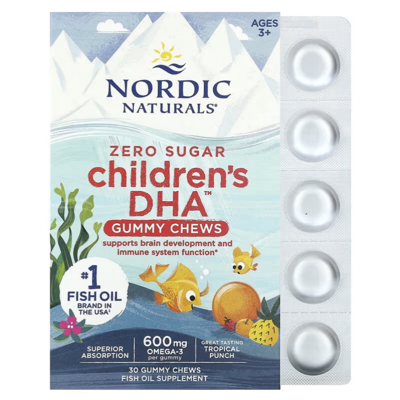 Nordic Naturals お子様向けDHA（ドコサヘキサエン酸）グミ チュアブル 3歳以上 トロピカルパンチ 600mg グミ30粒
