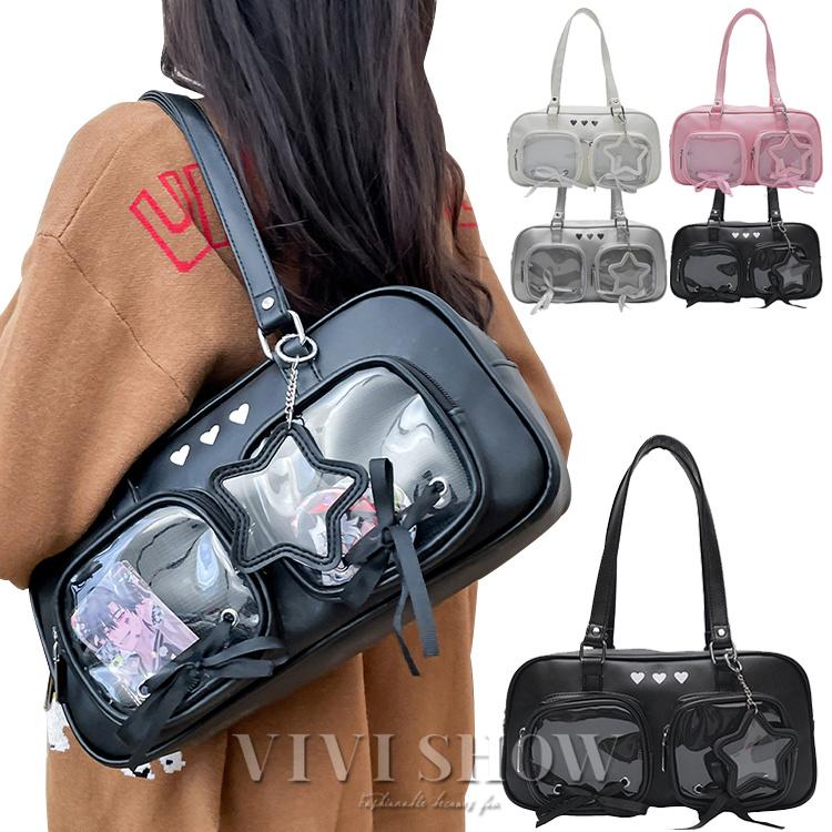 痛バッグ トートバッグ 推し活 オタ活 バッチ 大きめ おしゃれ クリアポケット 可愛い トートバッグ