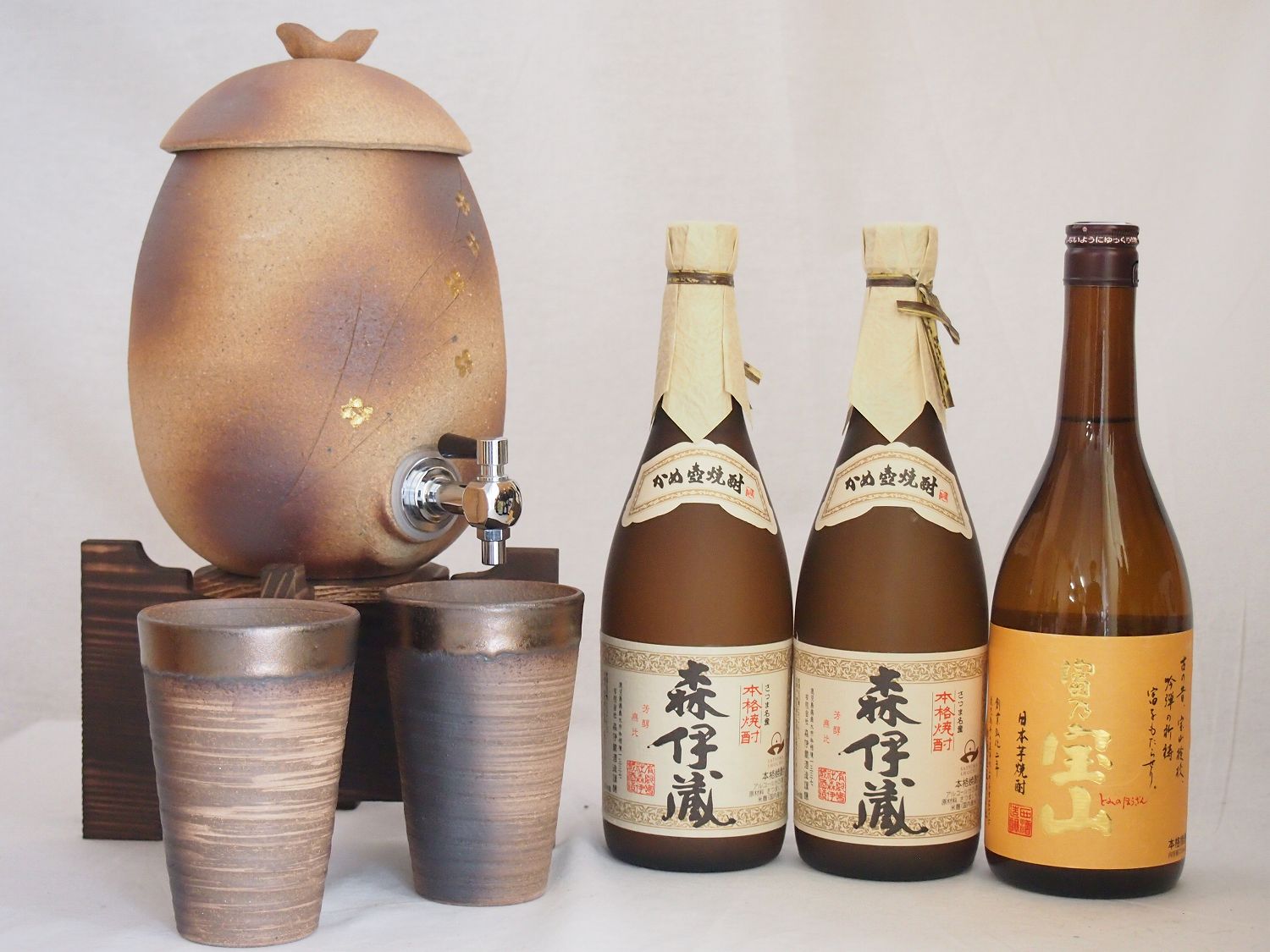 信楽焼明山窯　焼酎サーバー　火色金小紋　2200ｃｃ(滋賀県)+萬古焼備前金彩焼酎ペアカップ(三 45,370円