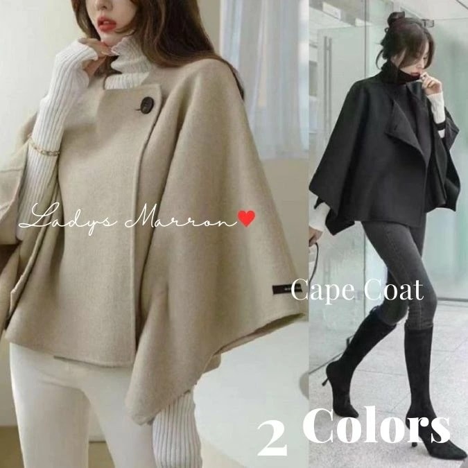 【即納】ケープコート ポンチョコート マントコート トレンチコート レディース かわいい ジャケット アウター コート 無地 ショート丈 秋 冬 長袖 可愛い フェイクウール フレア Aライン 体型カ