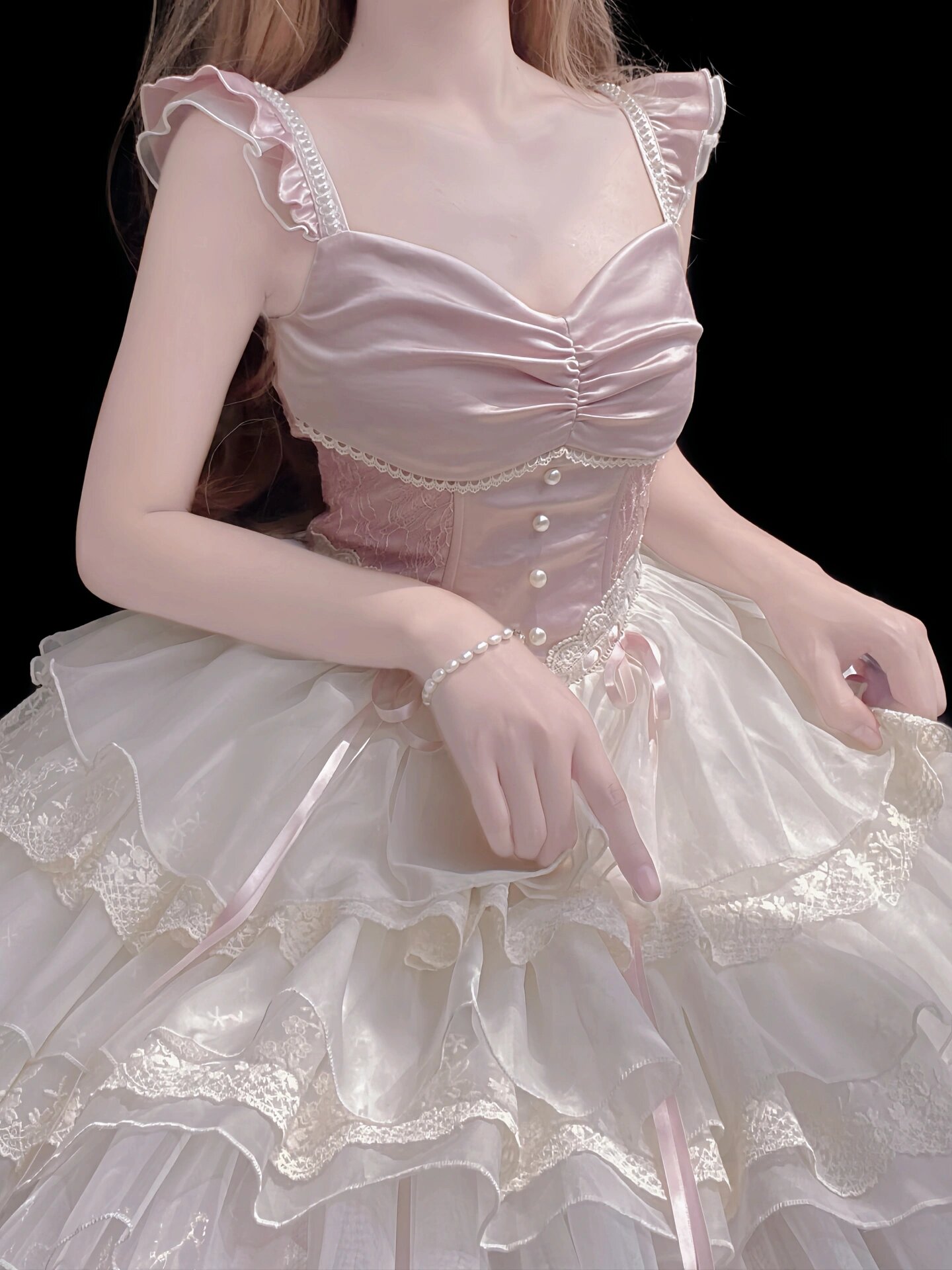 コスプレドレスロリータスカートワンピースピンク アンティーク バレエ ロリータ ドレス Jsk ドレス ウェディング ロリータ ふくらみのある小さなフライング スリーブ プリンセス ドレス