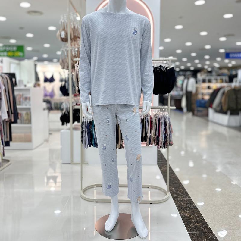 フリース裏起毛 猫プリント 男性 イージーウェア セット BL_DG