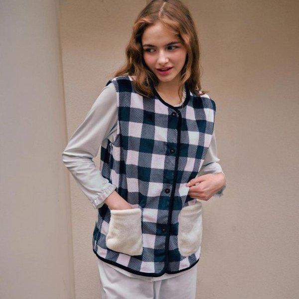 (正常) カップルパジャマ ミンク スパン チェック ナ염 女性 チョッキ_A SEV259WF_A