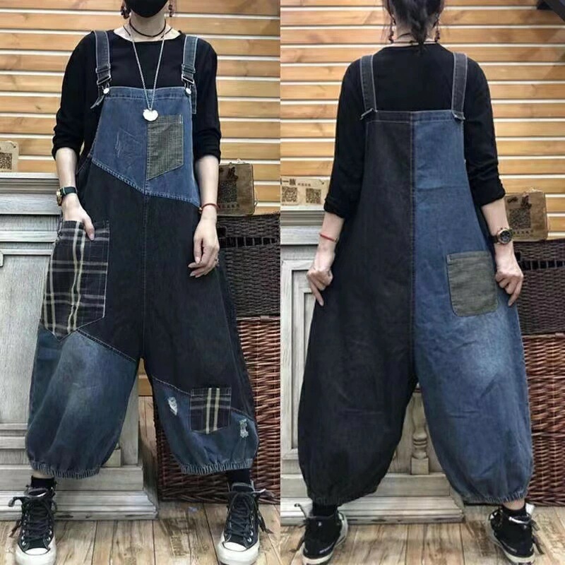 オーバーオール サルエル オールインワン サルエルパンツ アラジンパンツ デニムパンツ デニムサロペット ロング サロペット デニムオーバーオールレディース パッチワーク 切り替え ゆっ
