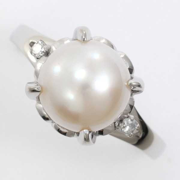 PT900 プラチナ リング 11.5号 パール(真珠) 約9mm ダイヤ 0.04 中古
