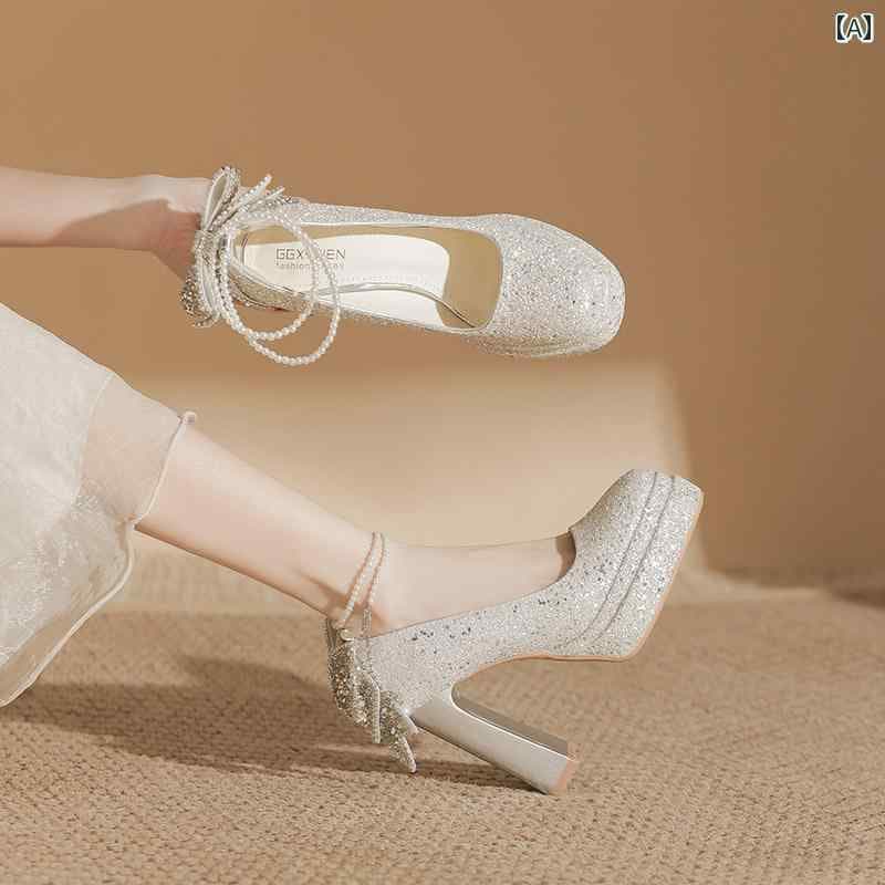 【激安】ヒール レディース パンプス 美脚 フランス メリージェーン 結婚式 靴 厚 ハイヒール 靴 婚約 厚 ブライダル シューズ