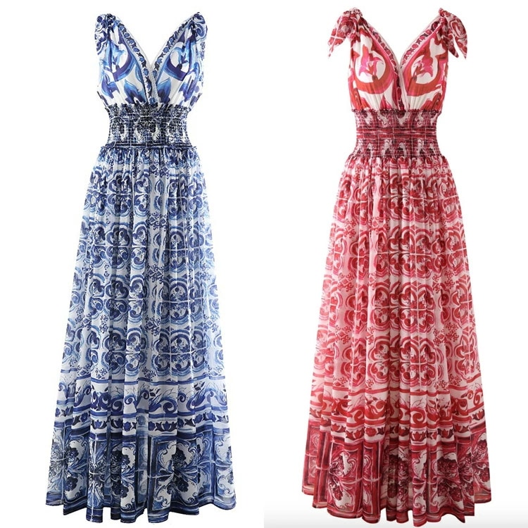 ワンピース レディース ドレス 韓国 夏 ロングワンピース エスニック 花柄 ノースリーブ キャミソール Vネック ドレス フレア シフォン