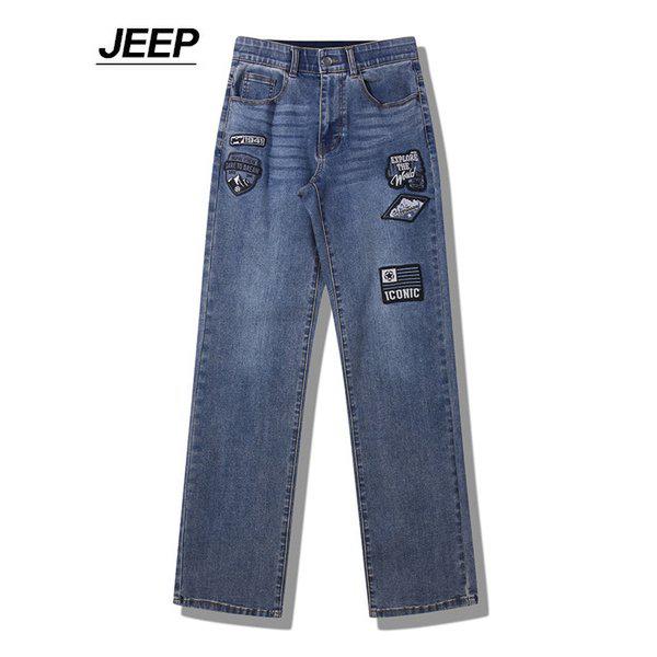 男女共用ワッペンスリムストレートスパンデニムパンツ(JQ1DPU101)_DG