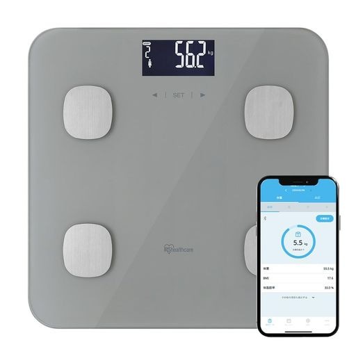 【アプリ連動】 アイリスオーヤマ 体重計 体組成計 健康家電 健康 ヘルスケア 体調管理 スマホ連動 IBCM-B212-H グレー