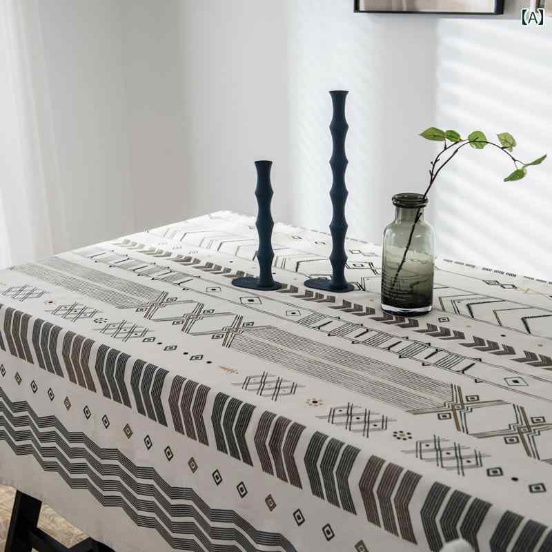 テーブルクロス 北欧 おしゃれ インテリア コーヒーテーブル モダン コットンリネン 生地 黒 乱雑 幾何学 リビング ルーム グレー 矢印 シンプル