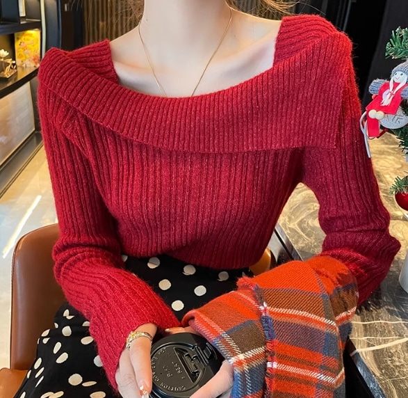 レディース トップス カットソー セーター プルオーバー 長袖 オフショルダー フェミニン コンサバ ニット 伸縮性 大人可愛い きれいめ シンプル カジュアル 上品 おしゃれ こなれ感 ルーズ