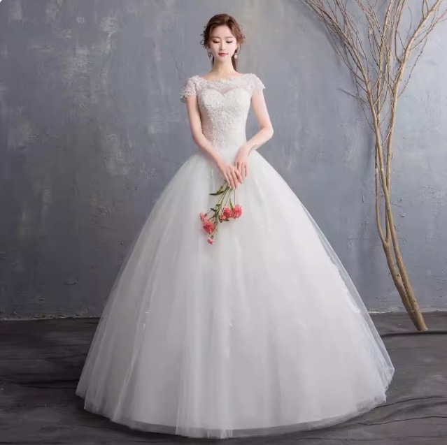 ドレス ワンピース ウェディング パーティー 結婚式 披露宴 マキシ 半袖 ボートネック プリンセスライン タイト スリム Aライン レース 刺繍 チュール シフォン ウエストマーク 切り替えデザイン