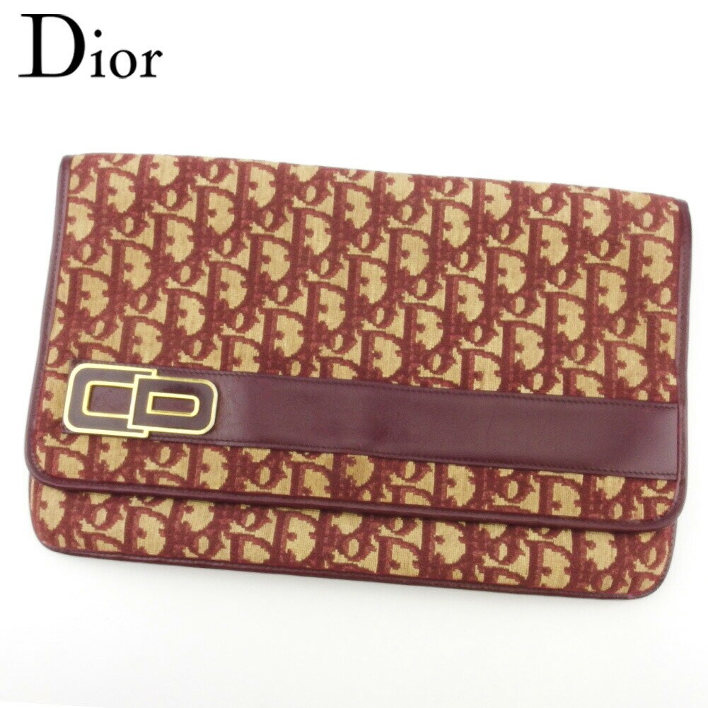 クラッチバッグ セカンドバッグ トロッター レディース オールドディオール ボルドー ベージュ ゴールド 中古