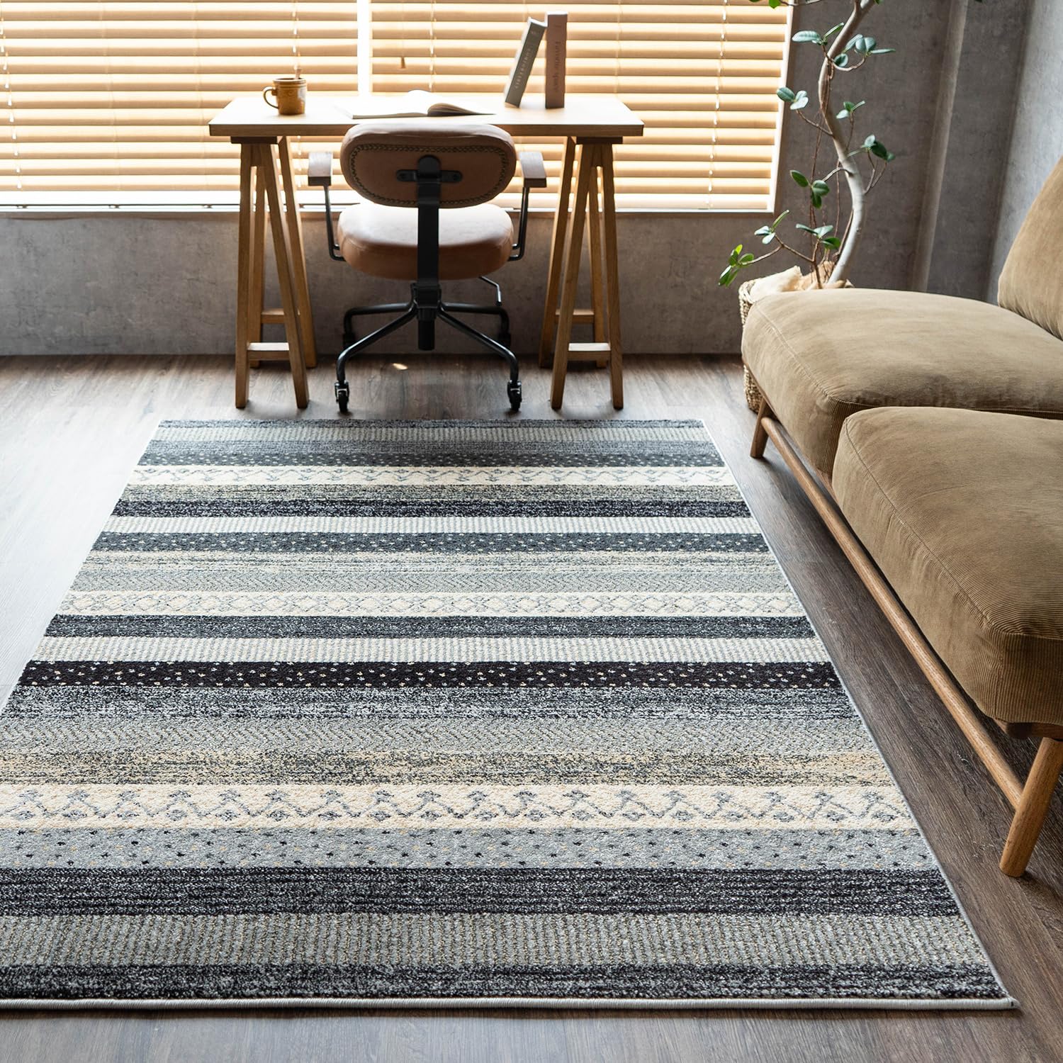 サヤンサヤン ボーダー柄 ラグ マット ジオメトリーライン 200x250 3畳 ヘザーグレー トルコ