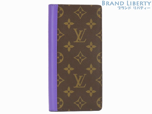 新古品ルイヴィトンモノグラムマカサーポルトフォイユブラザ二つ折り長財布ダークブラウンパープルM81538