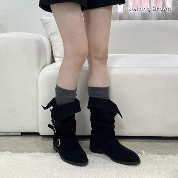 女性スエードブーツ 冬の折りたたみブーツ K19
