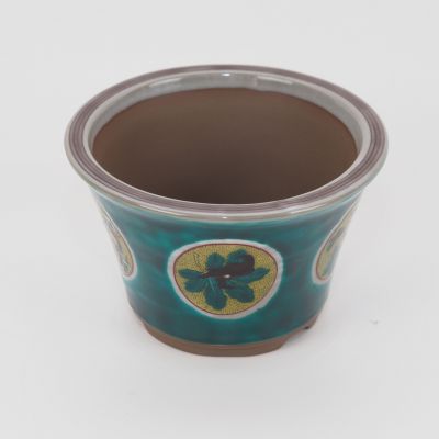 盆栽鉢 九谷焼 松竹梅 4号 幅12.5cm高さ7.8cm 陶器鉢 陶器 ミニ盆栽 ミニミニ 松竹梅 手書き 山野草鉢 植木鉢 絵付け 丸反型鉢 盆栽妙